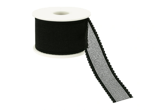 Black Faux Linen Ribbon with Scalloped Edge 25mm - My Dream Cake