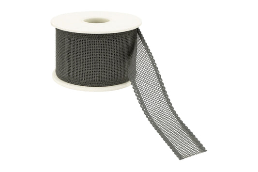 Grey Faux Linen Ribbon with Scalloped Edge 25mm - My Dream Cake