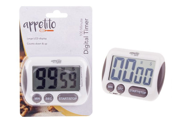 White Appetito Digital Timer Large Lcd Display 100 Minutes - D.Line