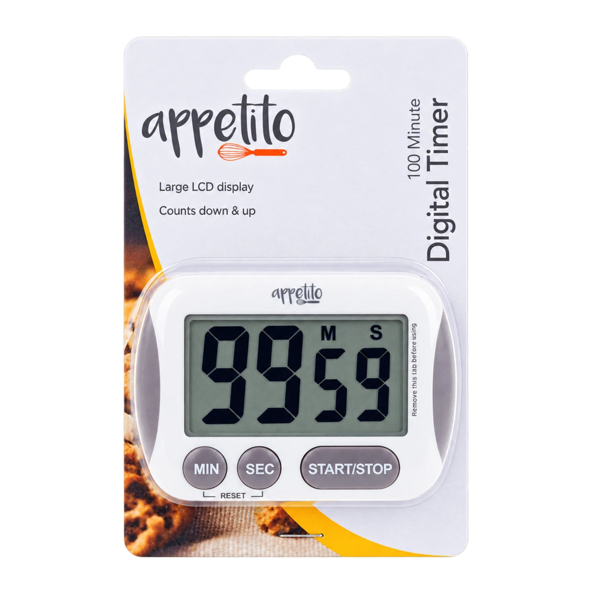 White Appetito Digital Timer Large Lcd Display 100 Minutes - D.Line