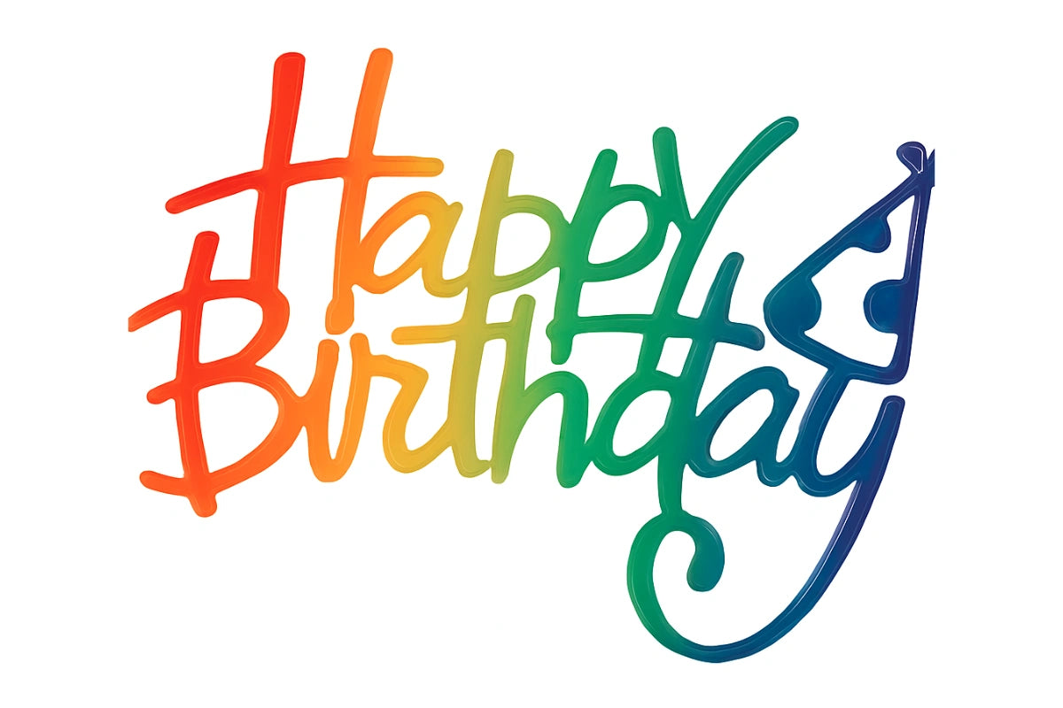 Happy Birthday with Party Hat Layon Pattern Script - Bakery Crafts