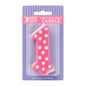 Pink First Birthday Candle - with Dots 3.25 Inch - Bakery Crafts