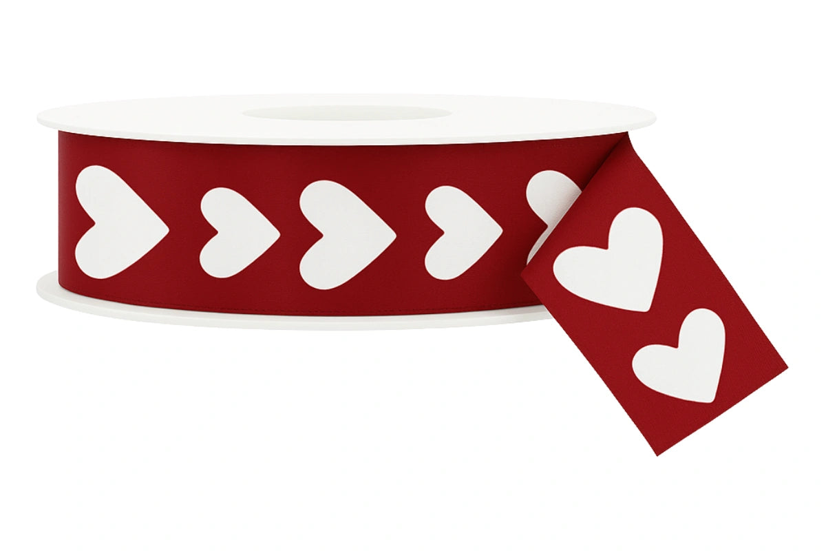White Red with Heart Ribbon - Sold Per Meter 25mm - My Dream Cake