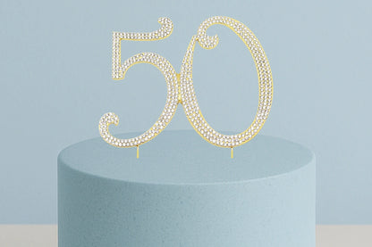 Gold 50th Anniversary Diamante Pick - 50 Fifty Cake Topper Rhinestone Monogram - Iconic Cake Art