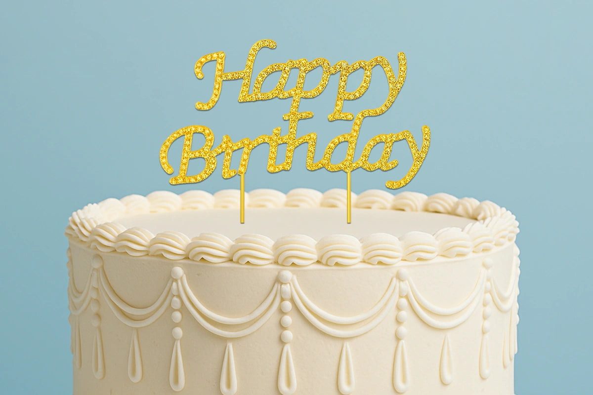 Gold Happy Birthday Pick - Cake Topper - Diamante - Iconic Cake Art
