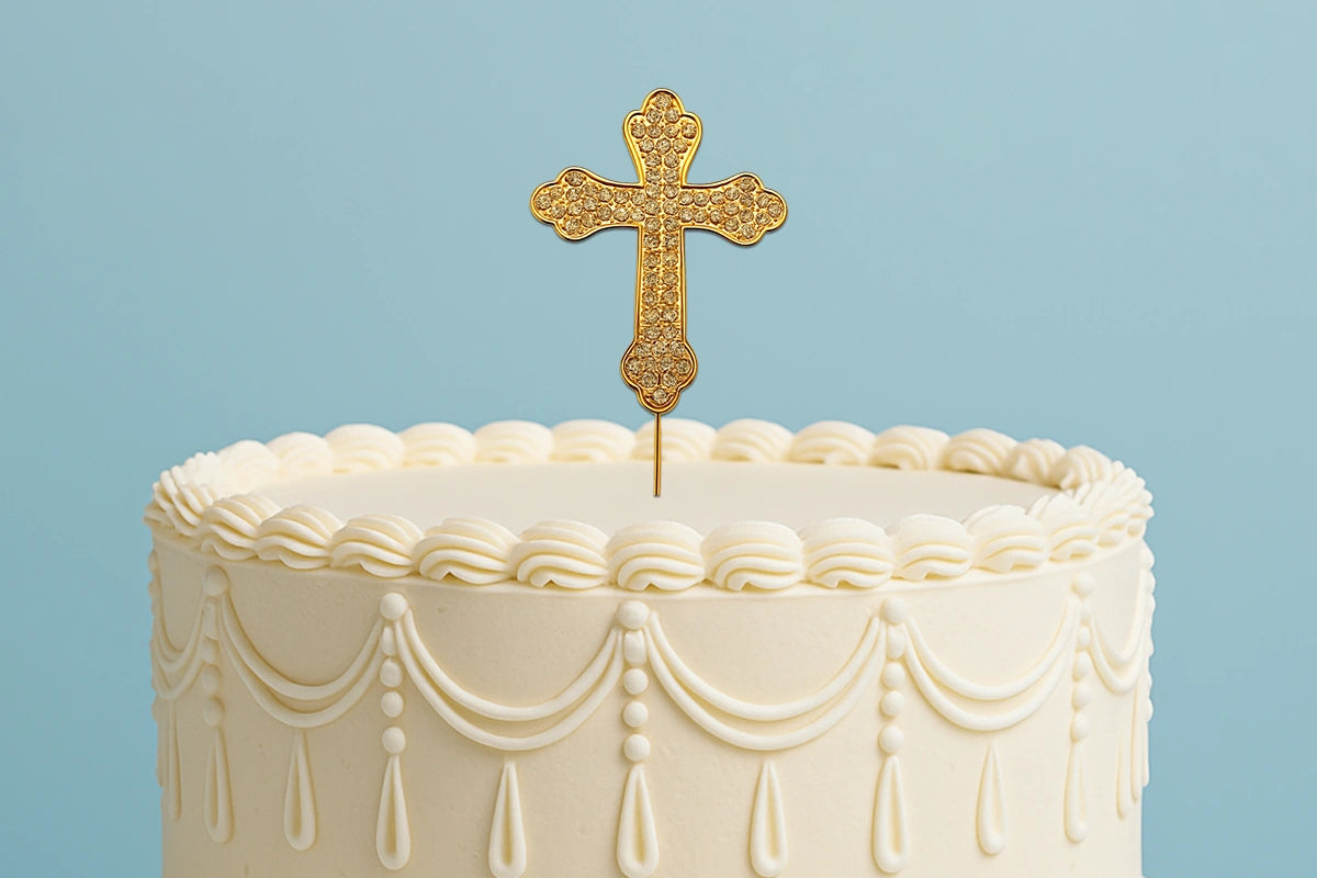 Gold Diamante Cross - Christening - Communion 7cm - Iconic Cake Art