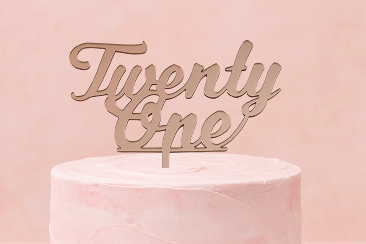 Rose Gold Twenty One - Birthday Cake Topper - Mirror - Iconic Cake Art