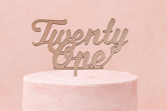 Rose Gold Twenty One - Birthday Cake Topper - Mirror - Iconic Cake Art