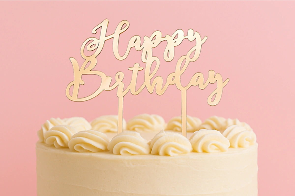 Rose Gold Happy Birthday - Cake Topper - Mirror - Iconic Cake Art
