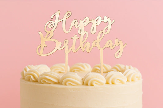 Rose Gold Happy Birthday - Cake Topper - Mirror - Iconic Cake Art