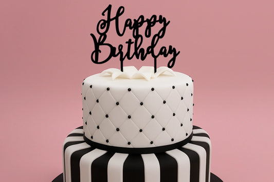 Black Happy Birthday - Cake Topper - Iconic Cake Art