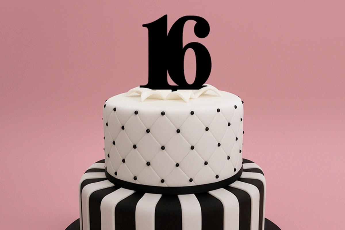 Black 16 Number Cake Topper - Anniversary Birthday - Iconic Cake Art