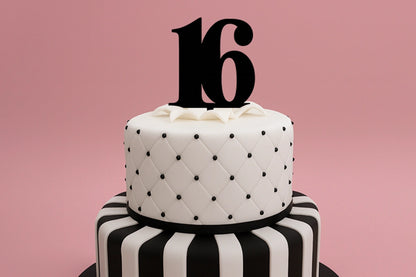 Black 16 Number Cake Topper - Anniversary Birthday - Iconic Cake Art