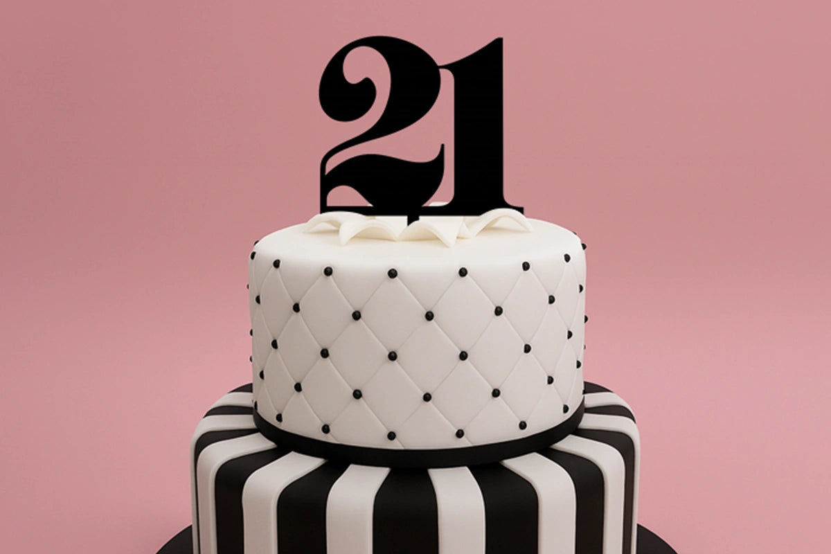Black 21 Number Cake Topper - Anniversary Birthday - Iconic Cake Art