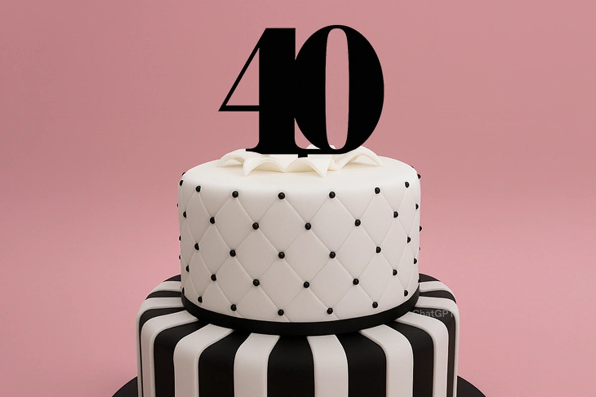 Black 40 Number Cake Topper - Anniversary Birthday - Iconic Cake Art