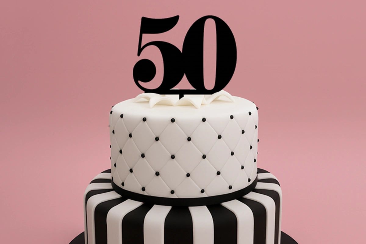 Black 50 Number Cake Topper - Anniversary Birthday - Iconic Cake Art