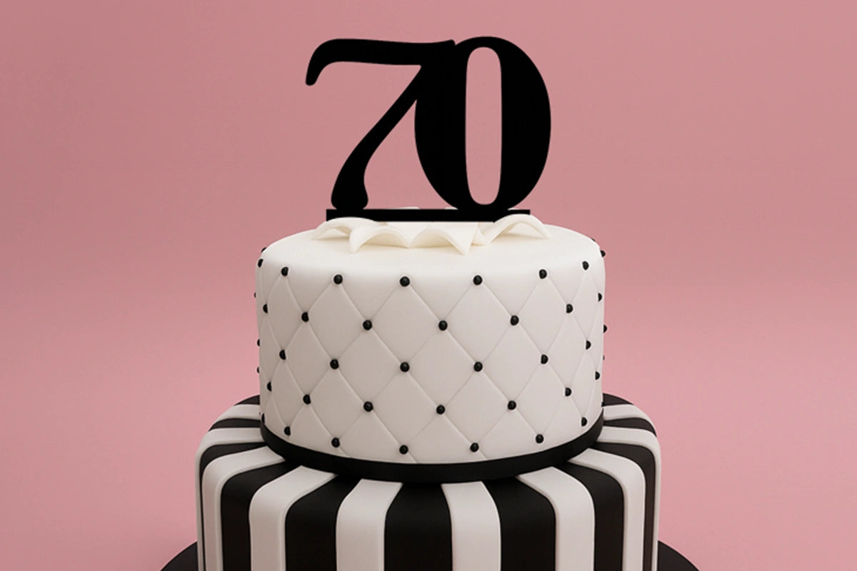 Black 70 Number Cake Topper - Anniversary Birthday - Iconic Cake Art