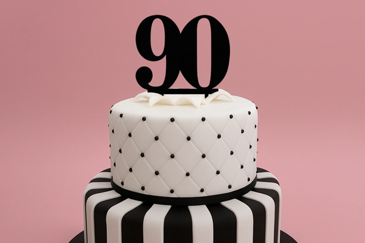 Black 90 Number Cake Topper - Anniversary Birthday - Iconic Cake Art