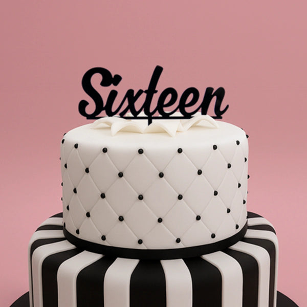 Sixteen - Acrylic Birthday Cake Topper - Black - Iconic Cake Art