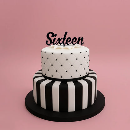 Sixteen - Acrylic Birthday Cake Topper - Black - Iconic Cake Art