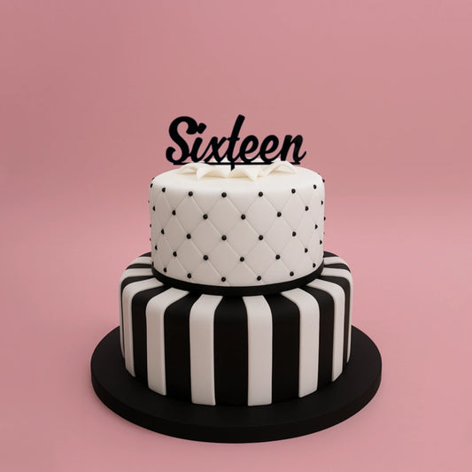 Sixteen - Acrylic Birthday Cake Topper - Black - Iconic Cake Art