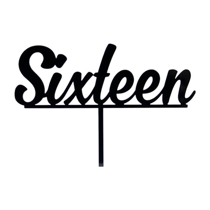 Sixteen - Acrylic Birthday Cake Topper - Black - Iconic Cake Art