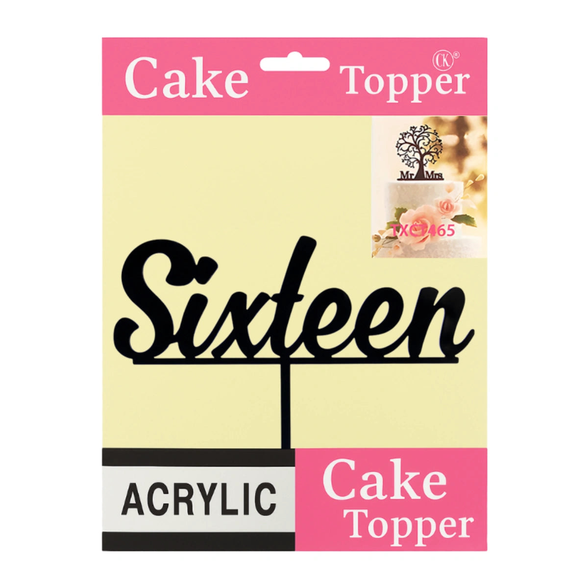 Sixteen - Acrylic Birthday Cake Topper - Black - Iconic Cake Art