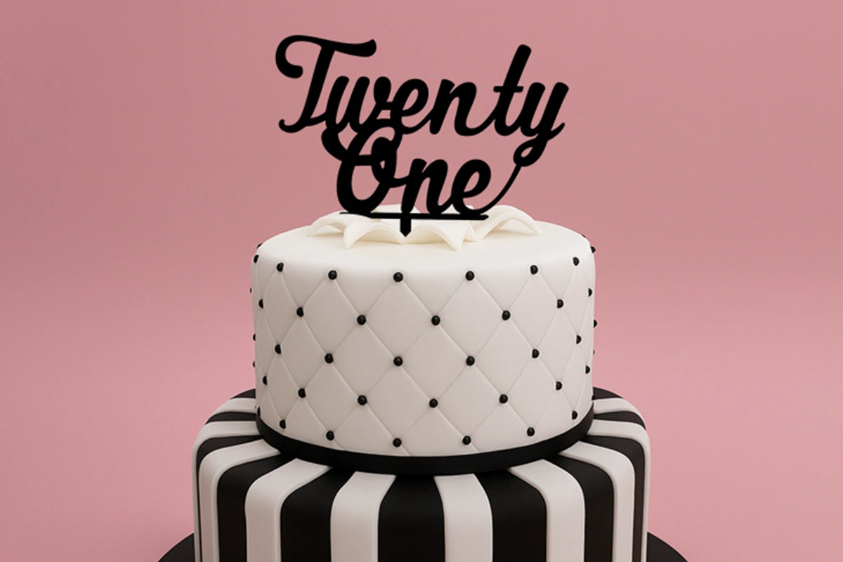 Black Twenty One - Birthday Cake Topper - Iconic Cake Art