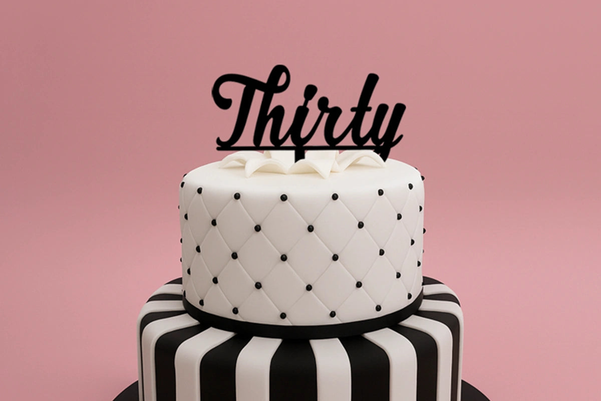 Black Thirty - Birthday Cake Topper - Iconic Cake Art