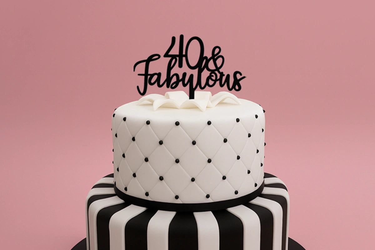 Black 40 and Fabulous - Birthday Cake Topper - Iconic Cake Art