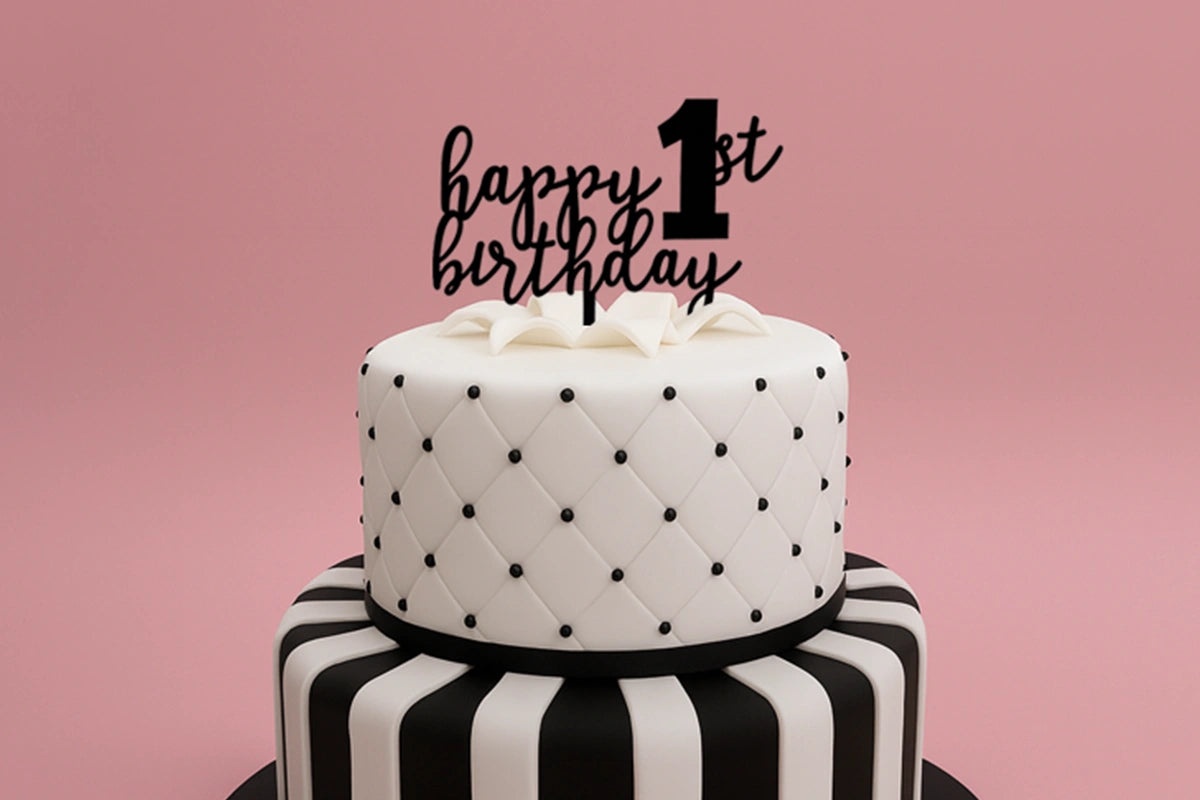 Black Happy 1st Birthday - Cake Topper - Iconic Cake Art
