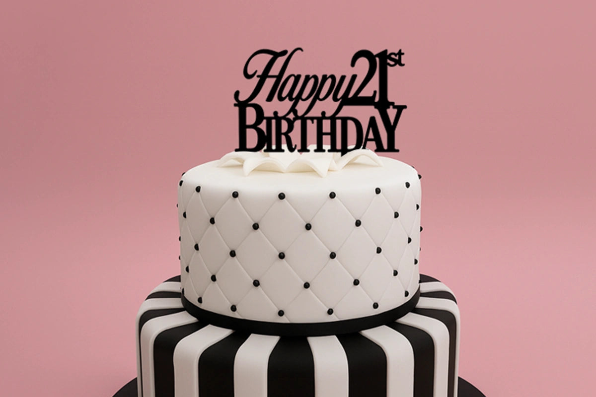 Black Happy 21st Birthday - Formal Font - Cake Topper - Iconic Cake Art