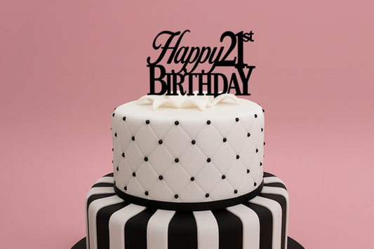 Black Happy 21st Birthday - Formal Font - Cake Topper - Iconic Cake Art