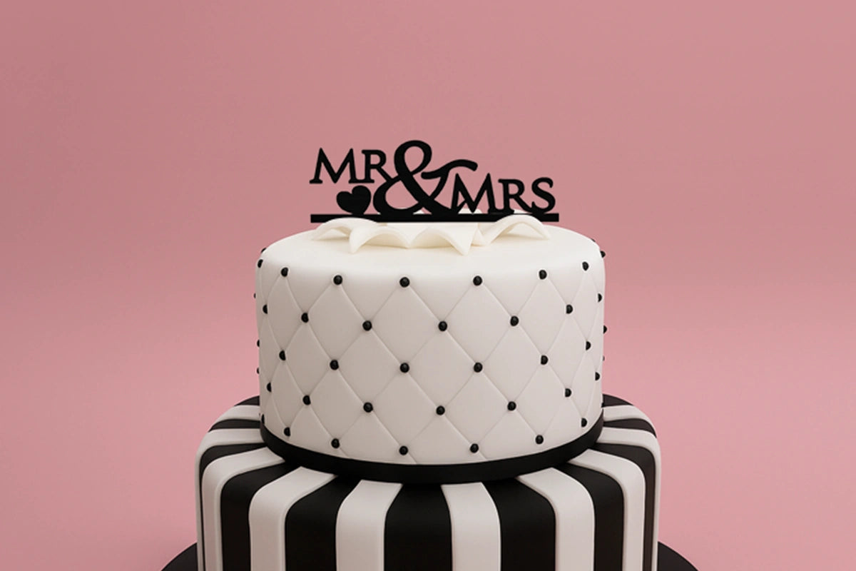 High Mr and Mrs 1 - Wedding Silhouette Cake Topper - Cake Decor - Monogram 12cm - Iconic Cake Art
