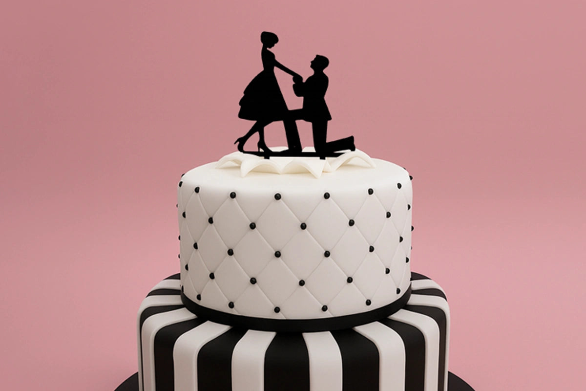 Proposal 1 - Engagement Wedding Silhouette Cake Topper - Iconic Cake Art