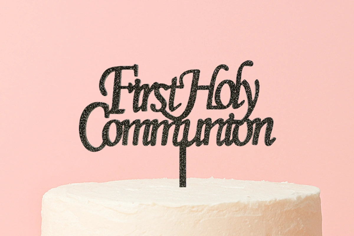 Black First Holy Communion - Cake Topper - Glitter - Iconic Cake Art