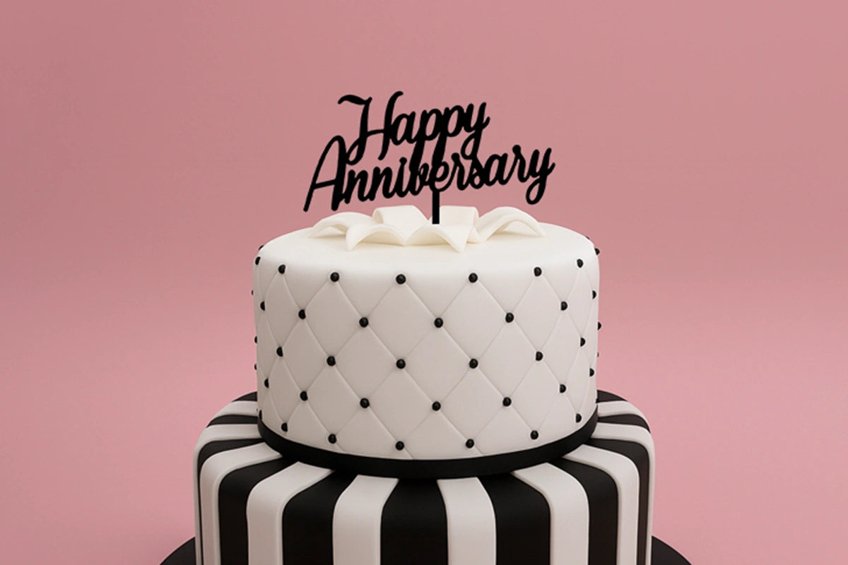 Black Happy Anniversary - Cake Topper - Iconic Cake Art
