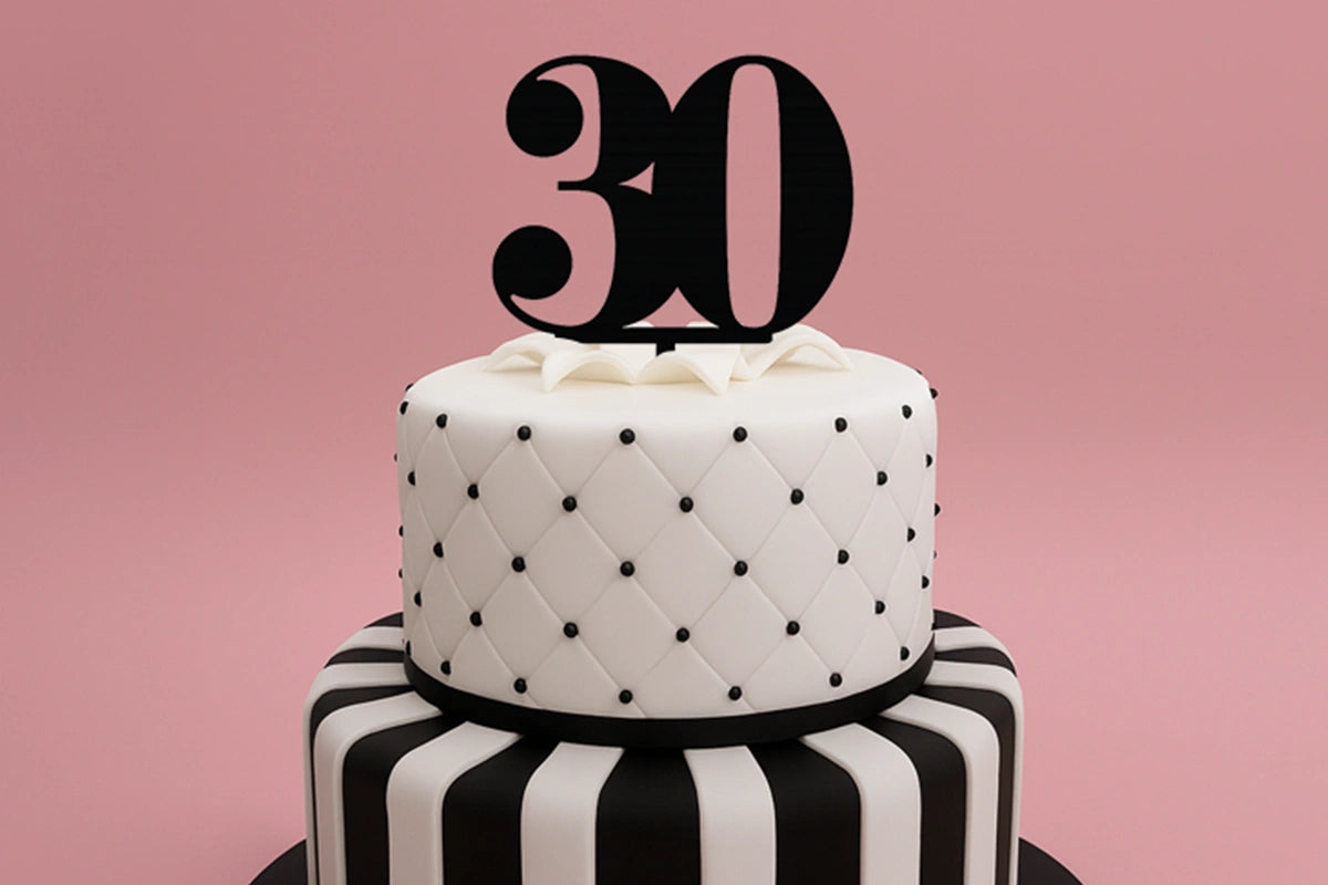 Black 30 Number Cake Topper - Anniversary Birthday - Iconic Cake Art