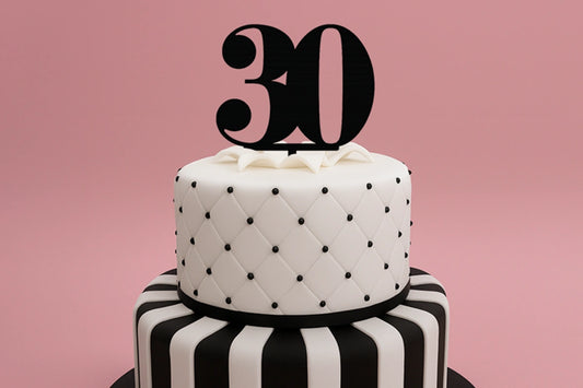 Black 30 Number Cake Topper - Anniversary Birthday - Iconic Cake Art