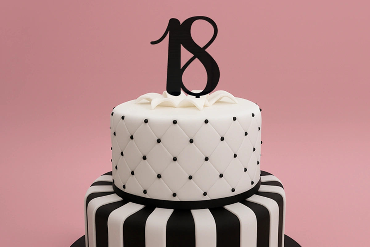 Black Number 18 Script - Cake Topper - Iconic Cake Art