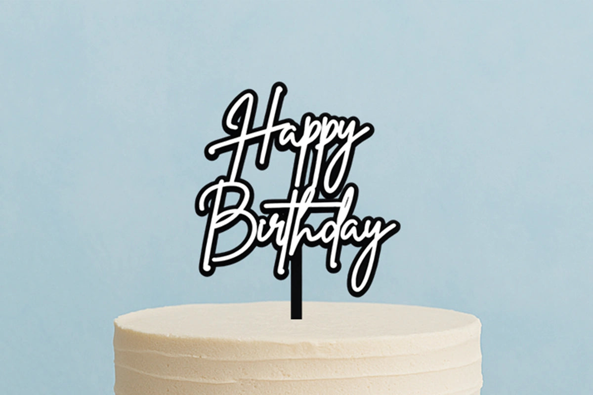 Black Happy Birthday N White - Cake Toppers - Iconic Cake Art