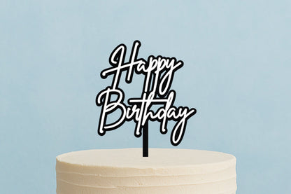 Black Happy Birthday N White - Cake Toppers - Iconic Cake Art