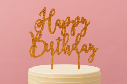 Gold Happy Birthday - Cake Topper - Glitter - Iconic Cake Art