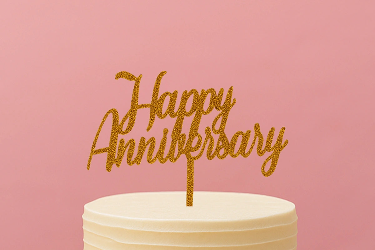 Gold Happy Anniversary - Cake Topper - Glitter - Iconic Cake Art