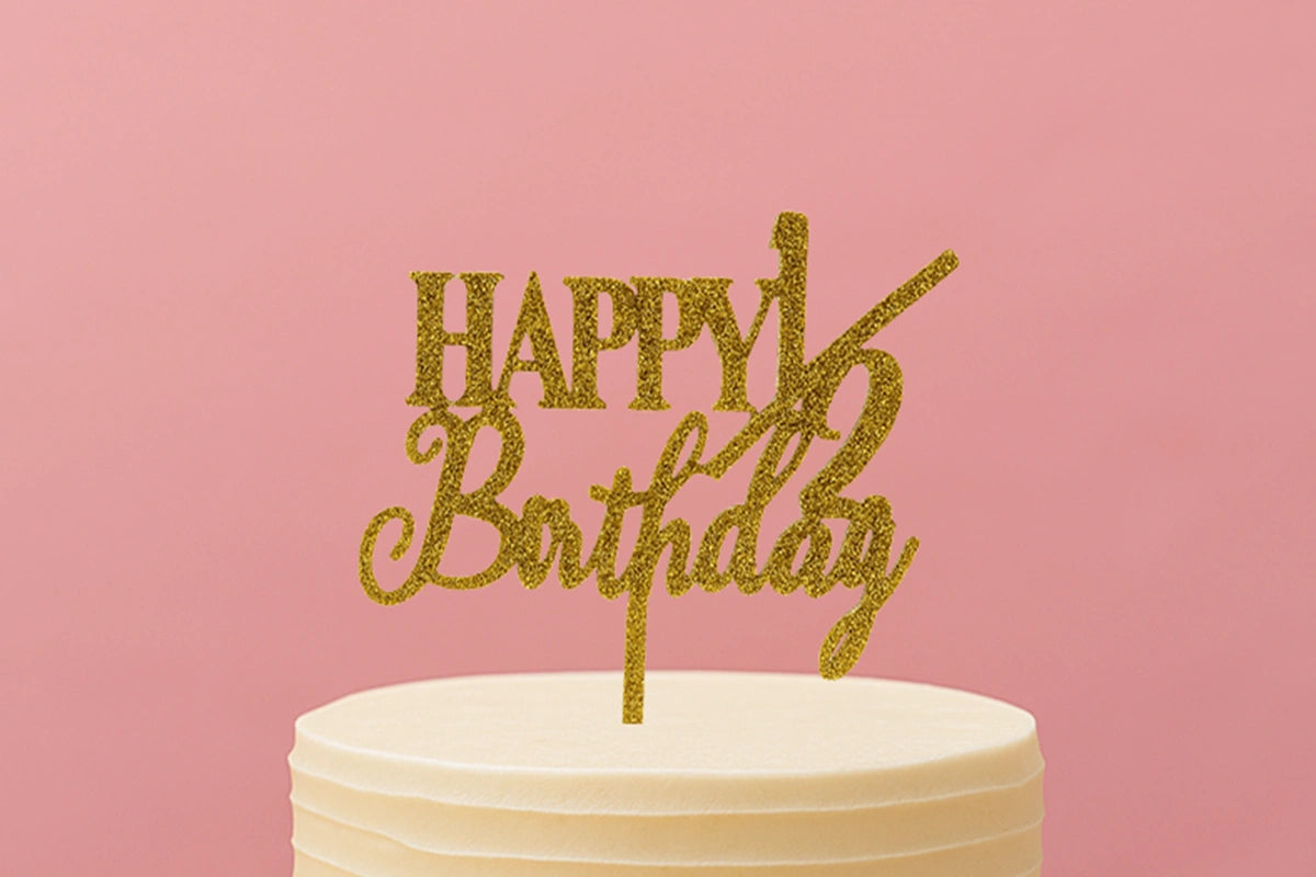 Gold Happy 0.5 Birthday - Cake Topper - Glitter - Half - Iconic Cake Art