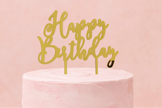 Gold Happy Birthday - Cake Topper - Mirror - Iconic Cake Art