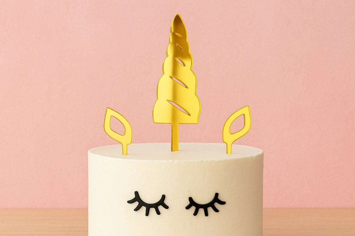 Gold Set Unicorn Horn - Cake Topper - Mirror (5 Pack) - Iconic Cake Art
