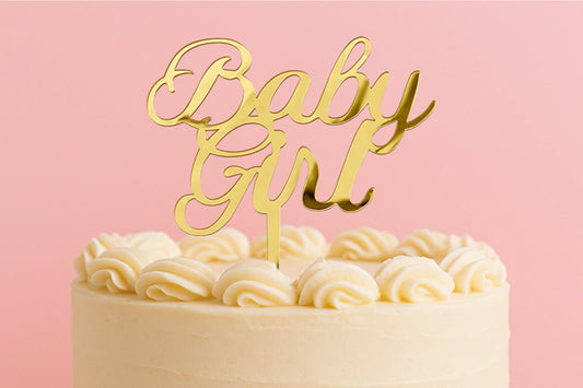 Gold Baby Girl - Cake Topper - Mirror - Iconic Cake Art