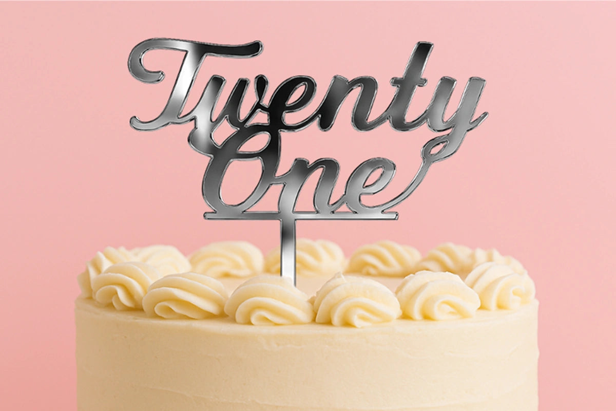 Silver Twenty One - Birthday Cake Topper - Mirror - Iconic Cake Art