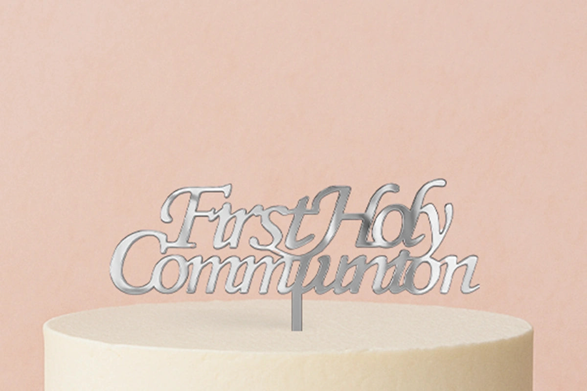 Silver First Holy Communion - Cake Topper - Mirror - Iconic Cake Art